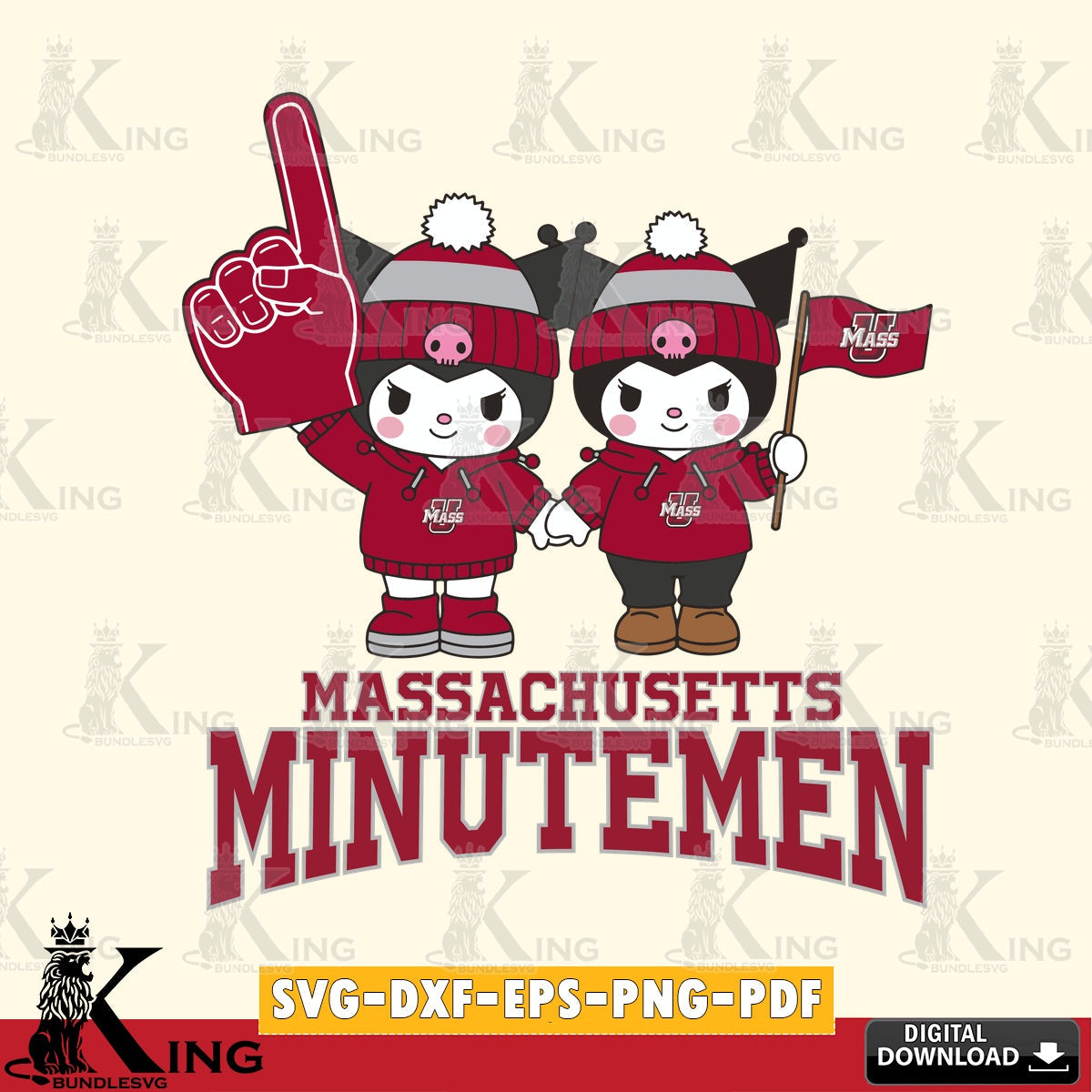 Massachusetts Minutemen Kuromi rugby Fan SVG file, Cricut, Cut file , Digital Download , Instant Download, Sanrio svg, Clipart