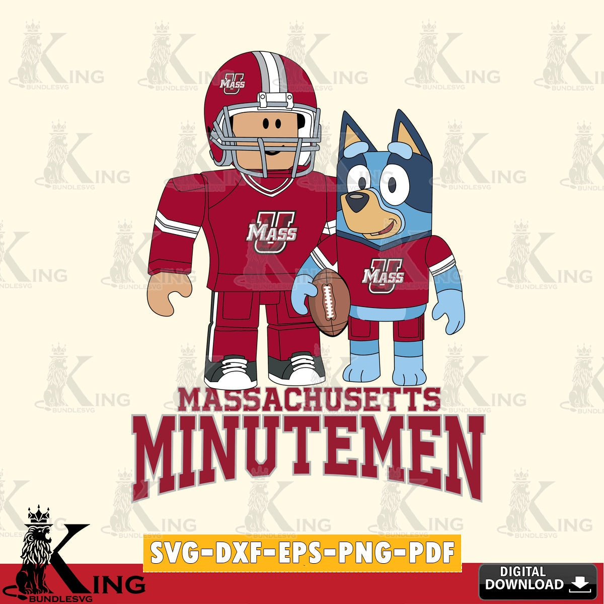 Massachusetts Minutemen Roblox & Bluey Football SVG file , NCAA Cricut, File cut , Digital Download , PDF File
