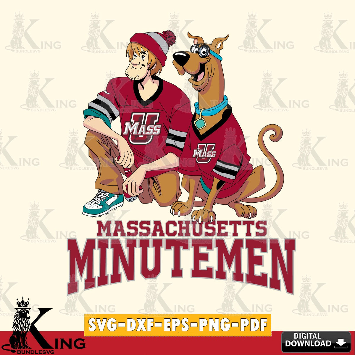 Ultimate set containing Massachusetts Minutemen Shaggy and Scooby Doo football, versatile clip art for stickers, decals, and mugs.
