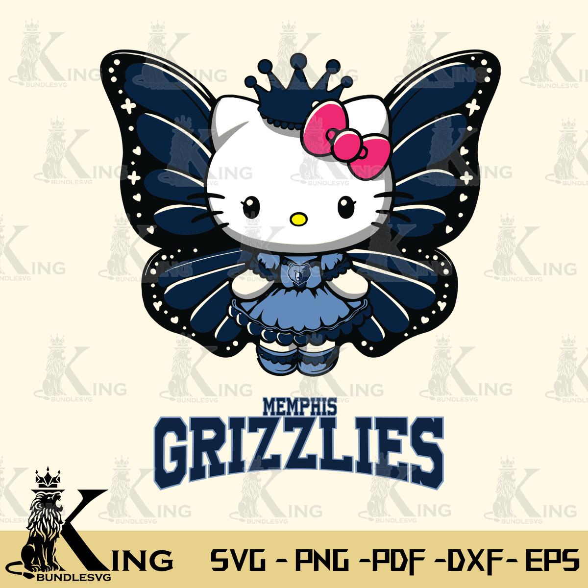 Memphis Grizzlies Kitty Wings & Flowers Svg Eps Dxf Png File, Digital Download