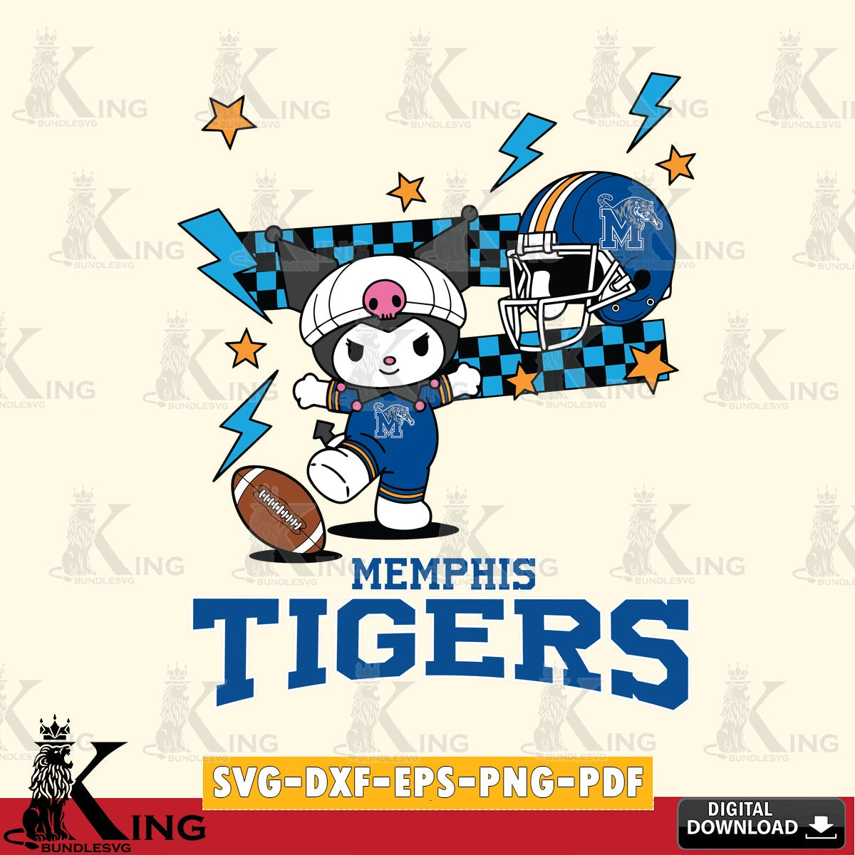 Memphis Tigers Kuromi Game Day SVG file, Cricut, Cut file , Digital Download , Instant Download, Sanrio svg, Clipart