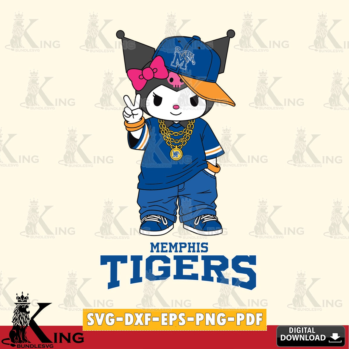 Memphis Tigers Kuromi Streetwear Style SVG file, Cricut, Cut file , Digital Download , Instant Download, Sanrio svg, Clipart