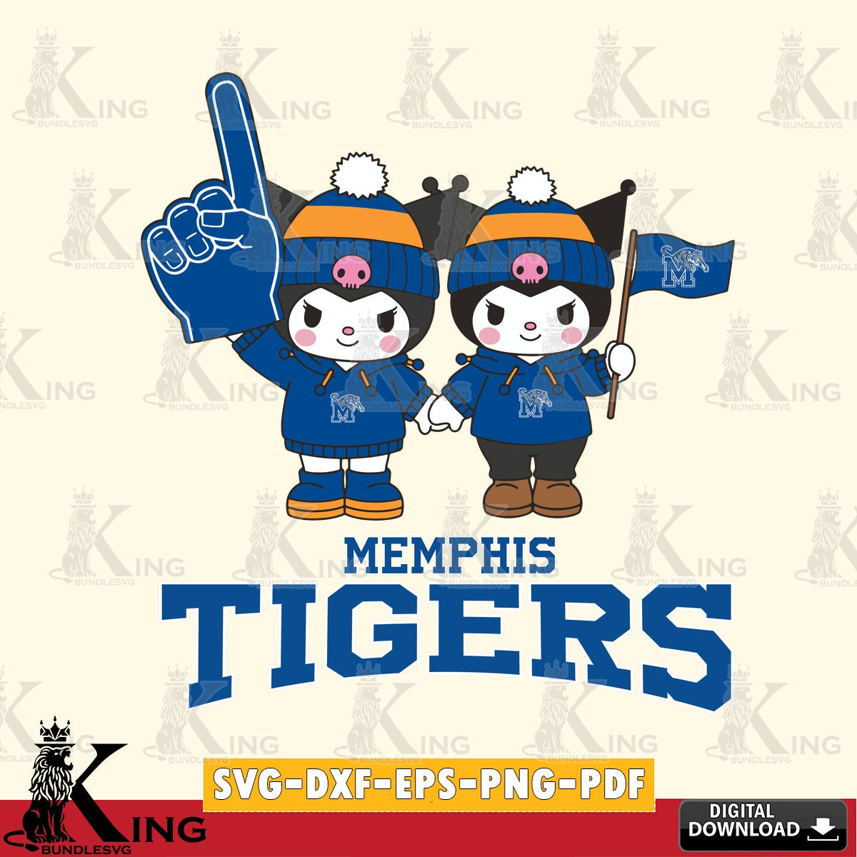 Memphis Tigers Kuromi rugby Fan SVG file, Cricut, Cut file , Digital Download , Instant Download, Sanrio svg, Clipart