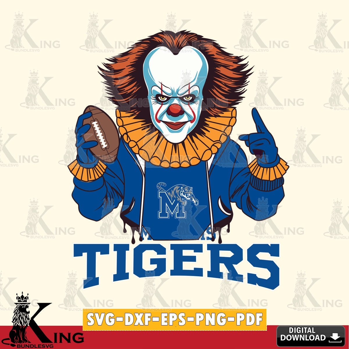 Unique artwork depicting a Memphis Tigers Pennywise football player, vector art for engraving, cutting, and printing.