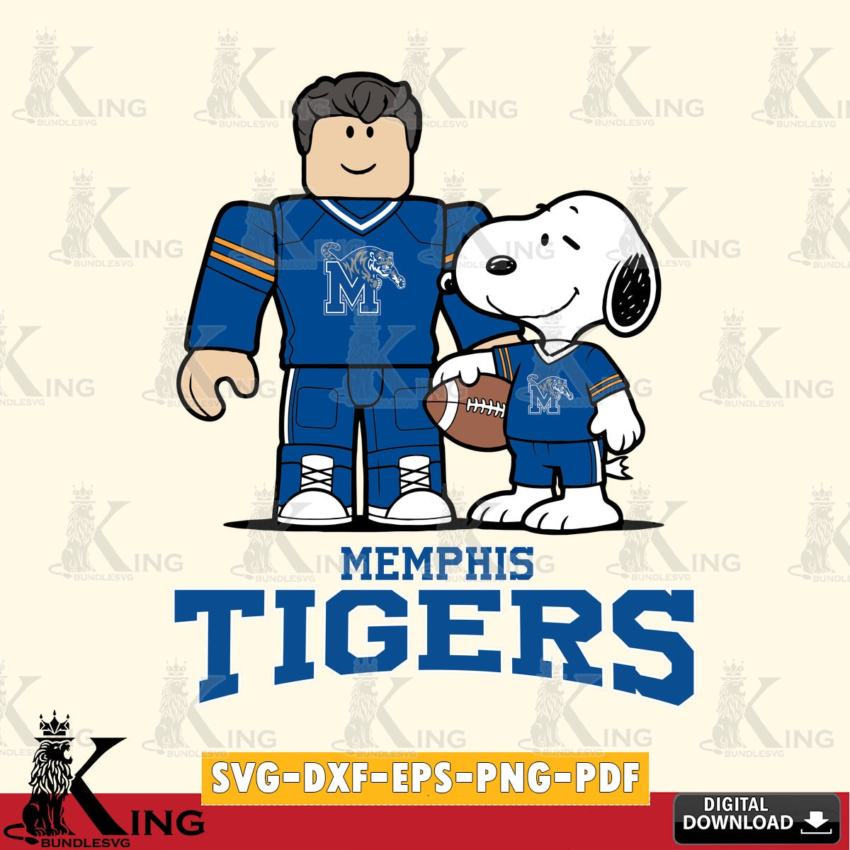 Memphis Tigers Roblox & Snoopy Football SVG file , NCAA Cricut, File cut , Digital Download , PDF File