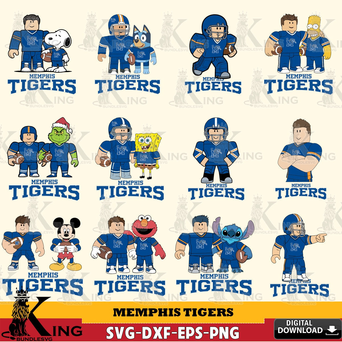 Memphis Tigers Roblox With Friends football NCAA Bundle SVG file , NCAA Cricut, File cut , Digital Download , PDF File