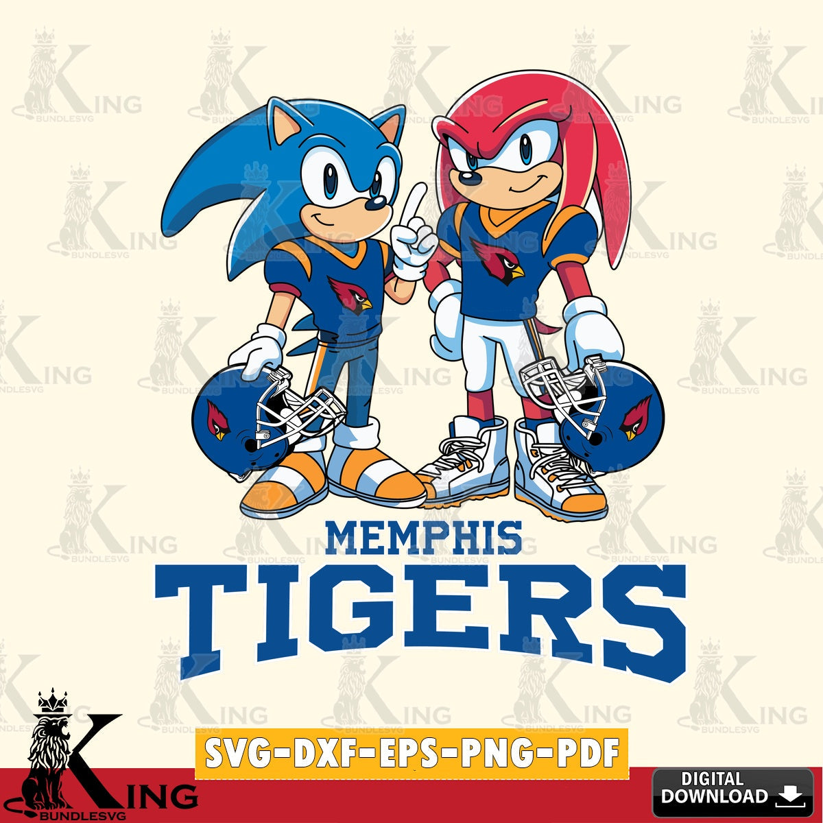 Hand-drawn style art of Memphis Tigers Sonic And Knuckles Football, vector, digital, SVG PNG files perfect for Cricut and