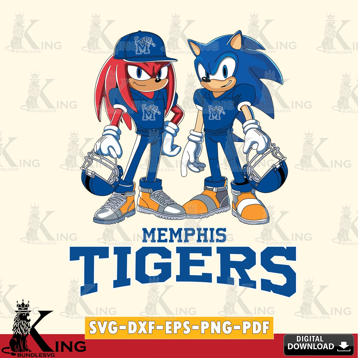 Memphis Tigers Sonic And Knuckles Player Football SVG file, Vector , Digital Download , PDF File , Instant Download