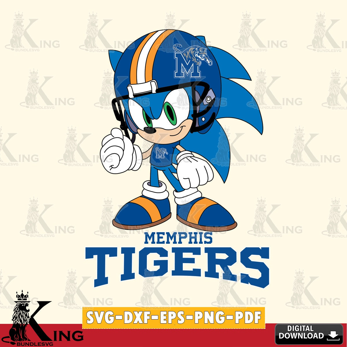 Memphis Tigers Sonic Football Mascot SVG file, Vector , Digital Download , PDF File , Instant Download