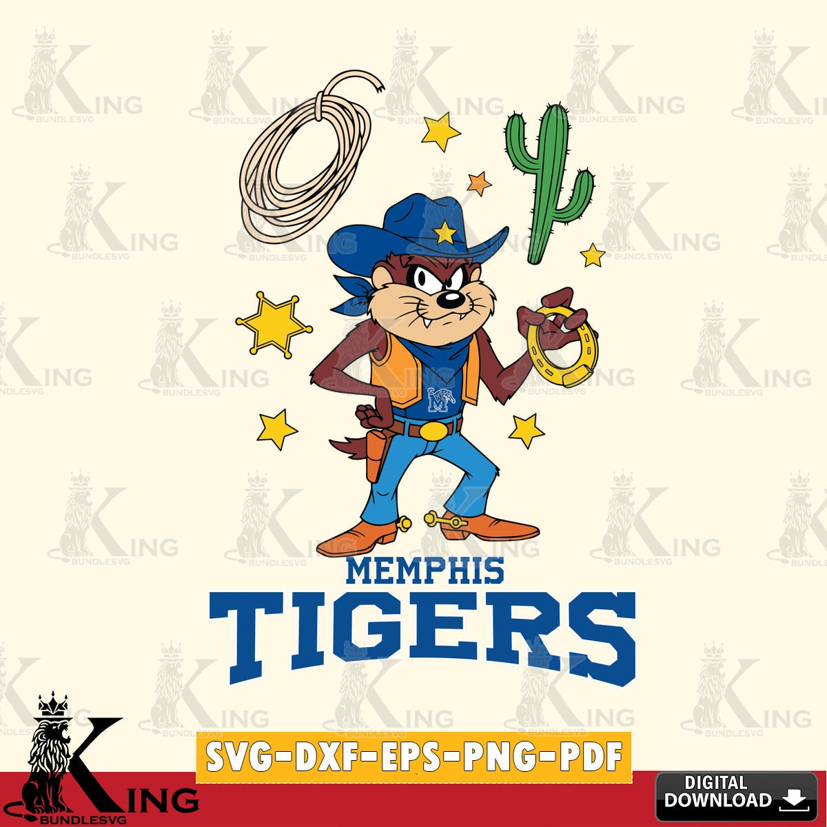 Memphis Tigers Taz Cowboy Western SVG file, Cut file , Digital Download , Instant Download, Taz svg, NCAA svg