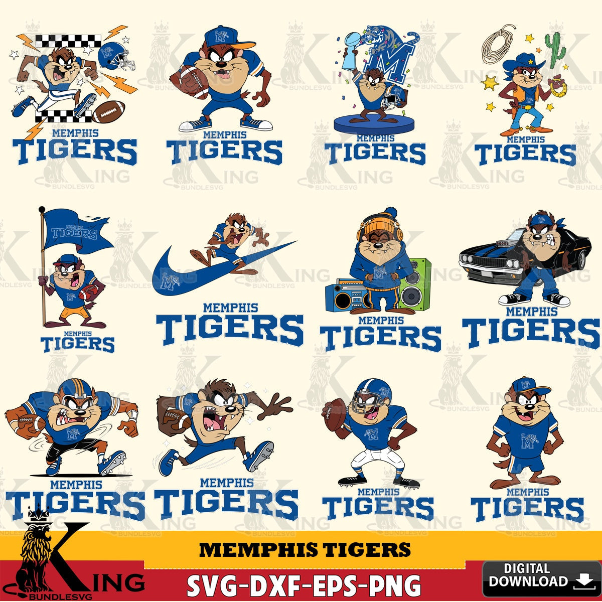 Memphis Tigers Taz Football NCAA Bundle SVG file, Cut file , Digital Download , Instant Download, Taz svg, NCAA svg