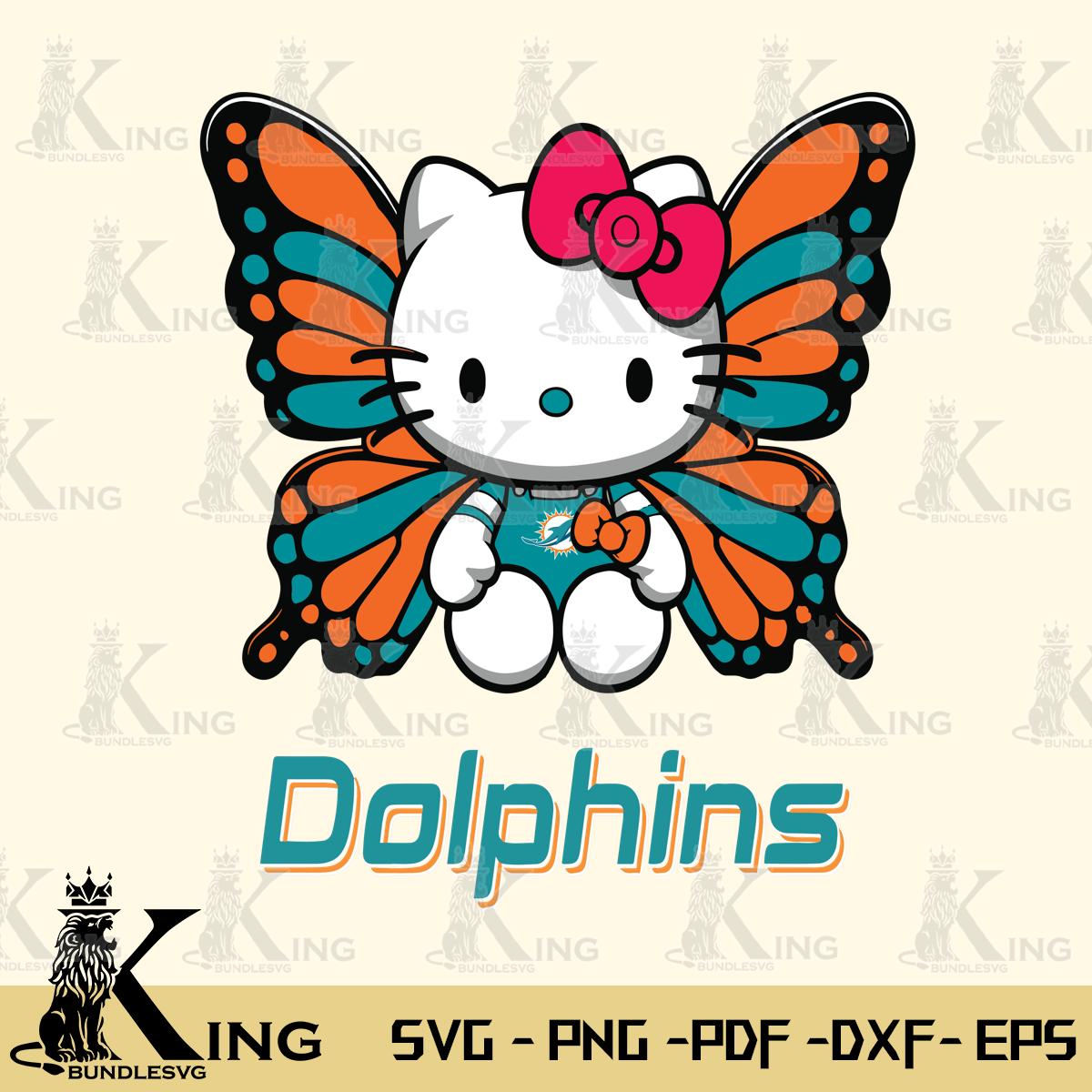 Miami Dolphins Butterfly Kitty Delight Svg Eps Dxf Png File, Digital Download