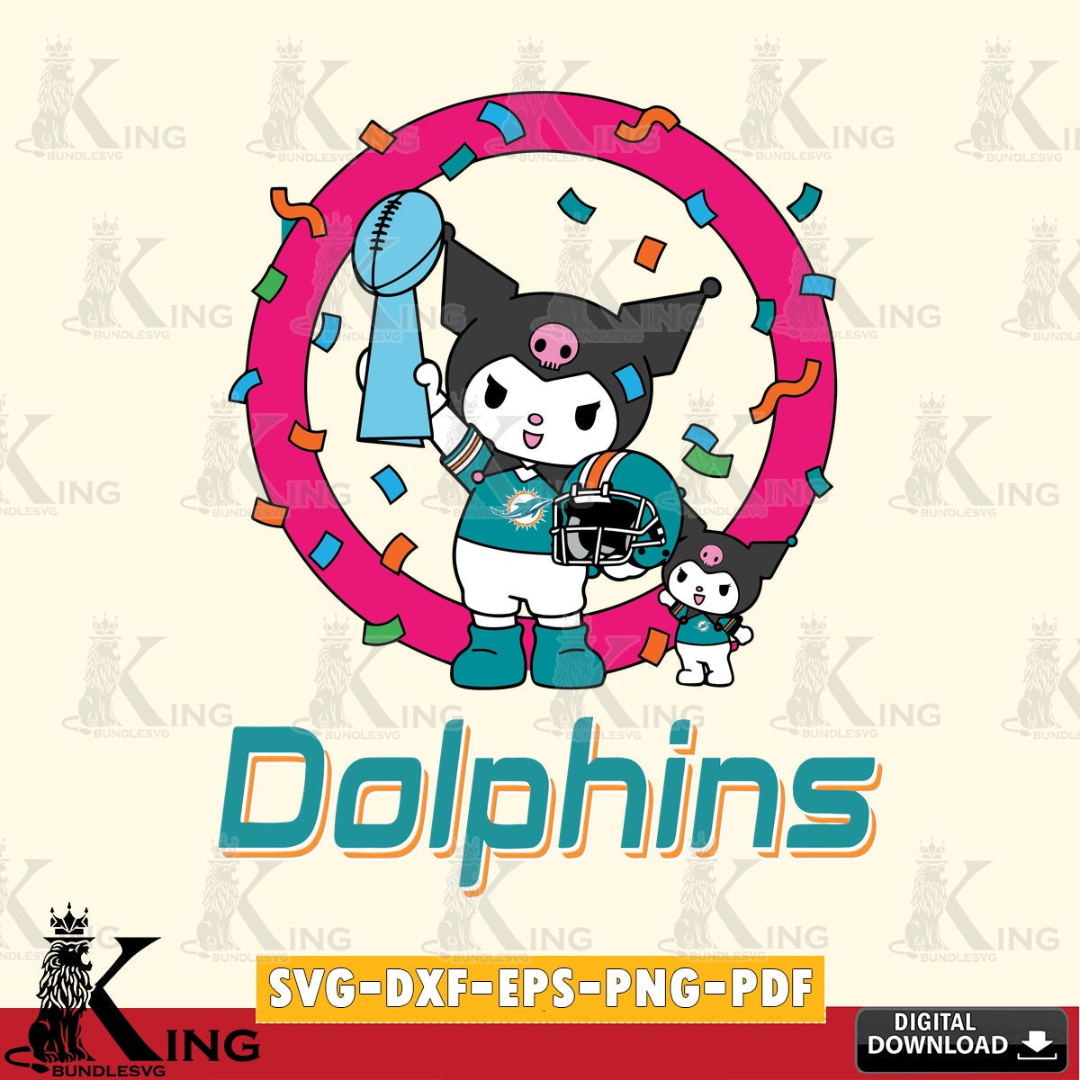 Miami Dolphins Kuromi Football Champion SVG file, Cricut, Cut file , Digital Download , Instant Download, Sanrio svg, Clipart