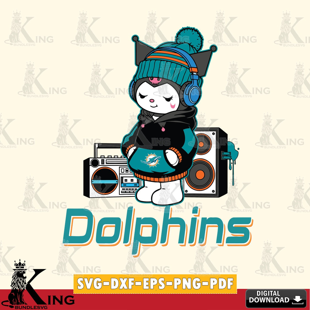Miami Dolphins Kuromi Football Music SVG file, Cricut, Cut file , Digital Download , Instant Download, Sanrio svg, Clipart