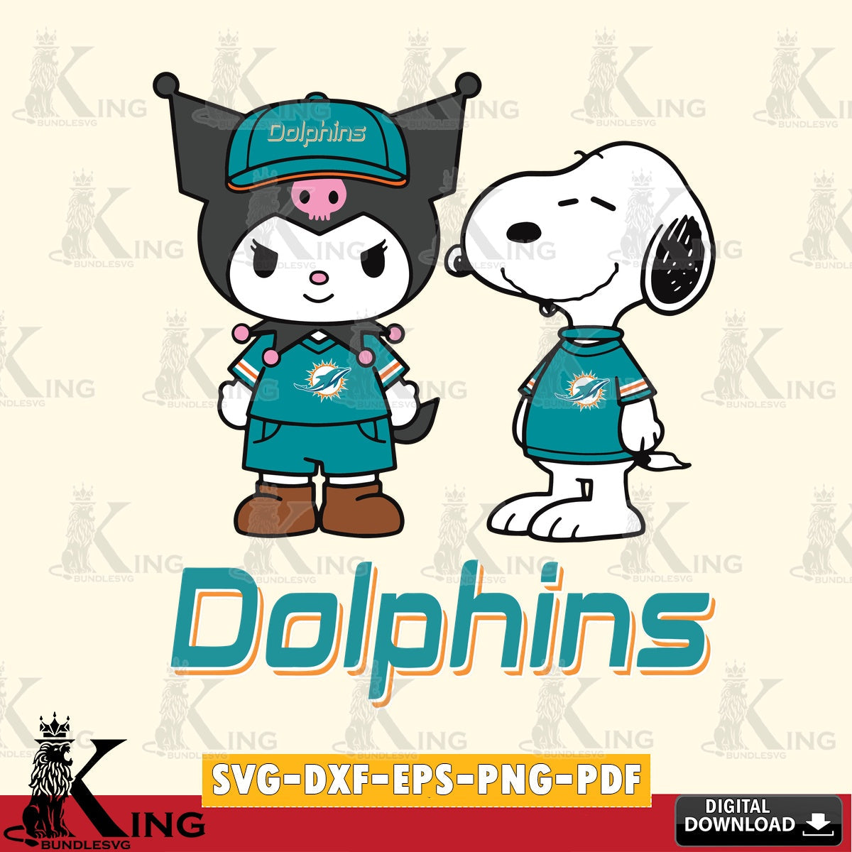 Miami Dolphins Kuromi Snoopy Football SVG file, Cricut, Cut file , Digital Download , Instant Download, Sanrio svg, Clipart