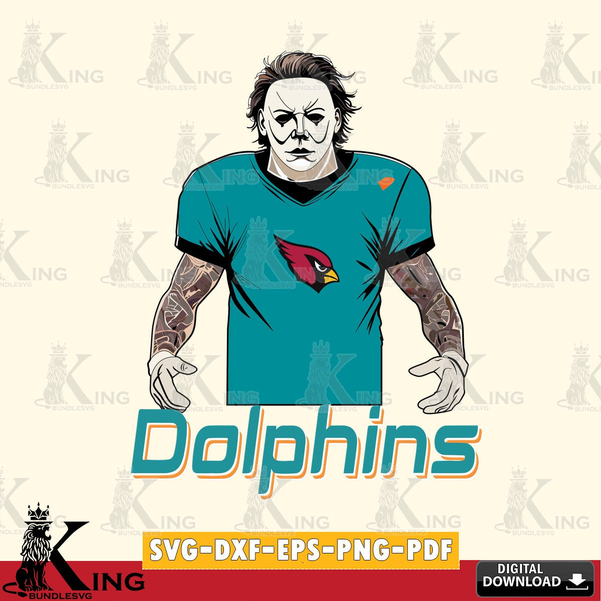 Creative design featuring a Miami Dolphins Michael Myers tattoo football, high-quality vector for DIY scrapbooking and home decor