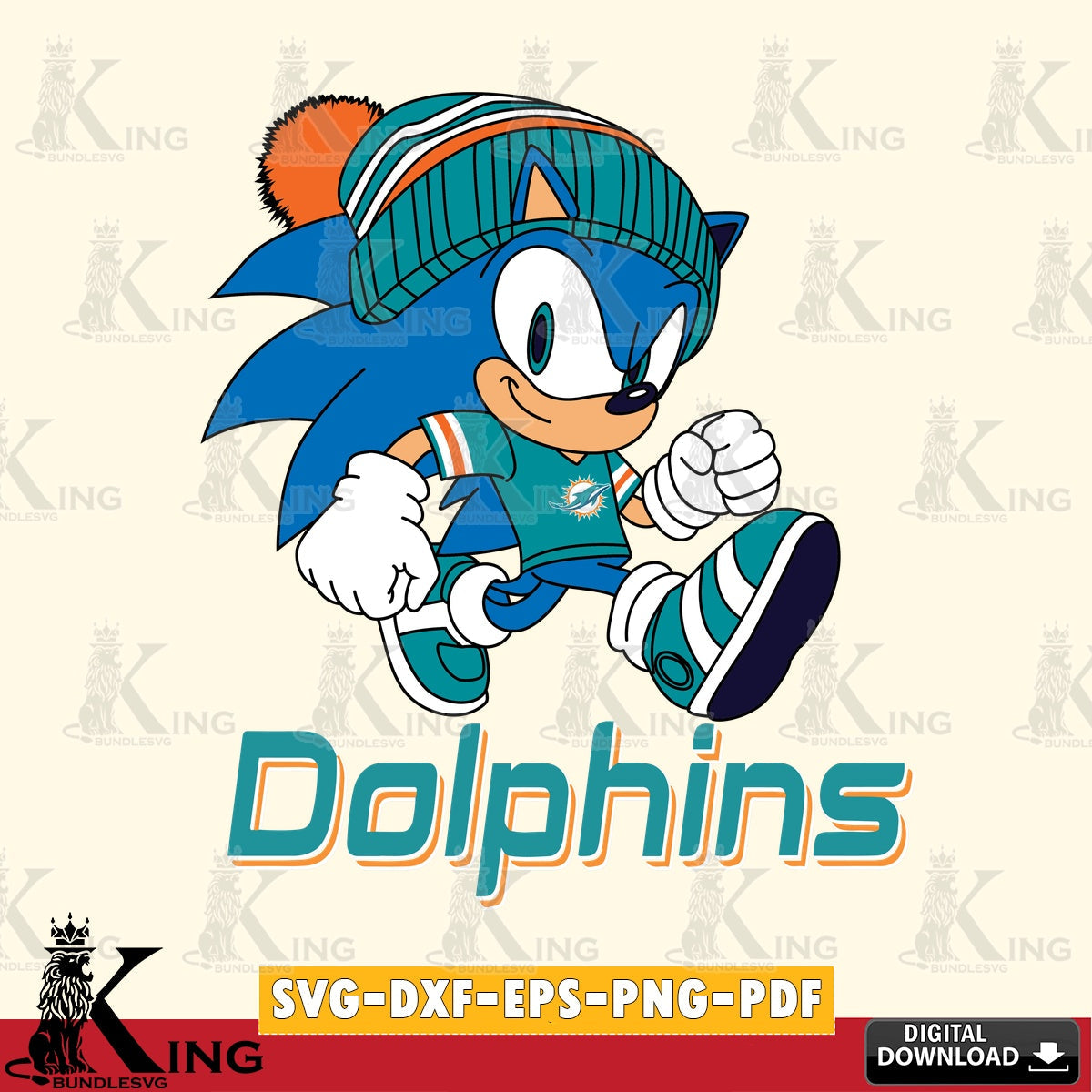 Printable art of Miami Dolphins Sonic Football, a crafting file for iron-on transfer and vinyl decals.