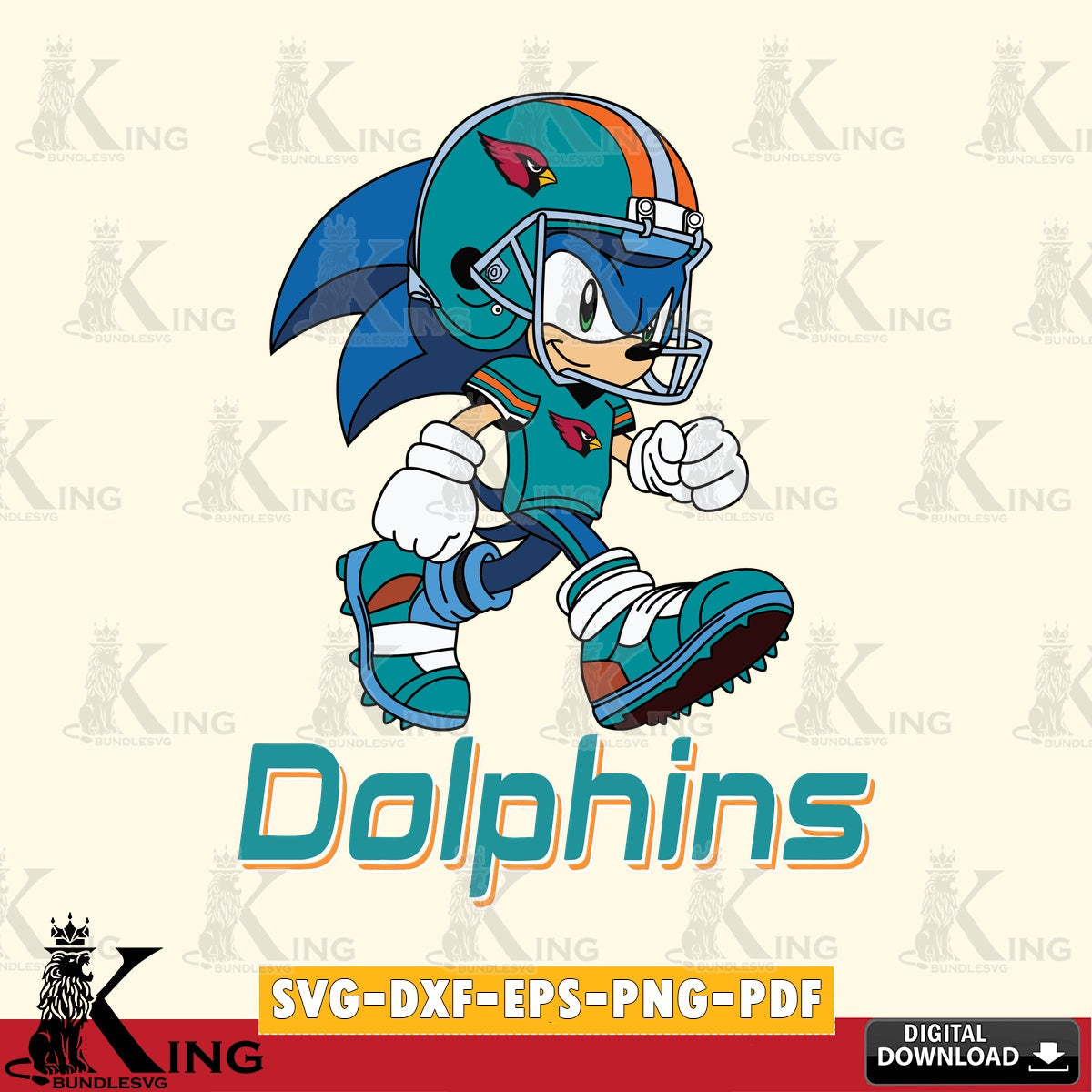Digital clipart of Miami Dolphins Sonic Ready Football SVG PNG design suitable for Glowforge and laser cutting