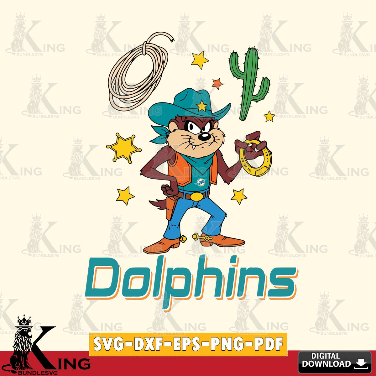Miami Dolphins Taz Cowboy Western Cut file , Digital Download , Instant Download, Looney Tunes svg, Football svg