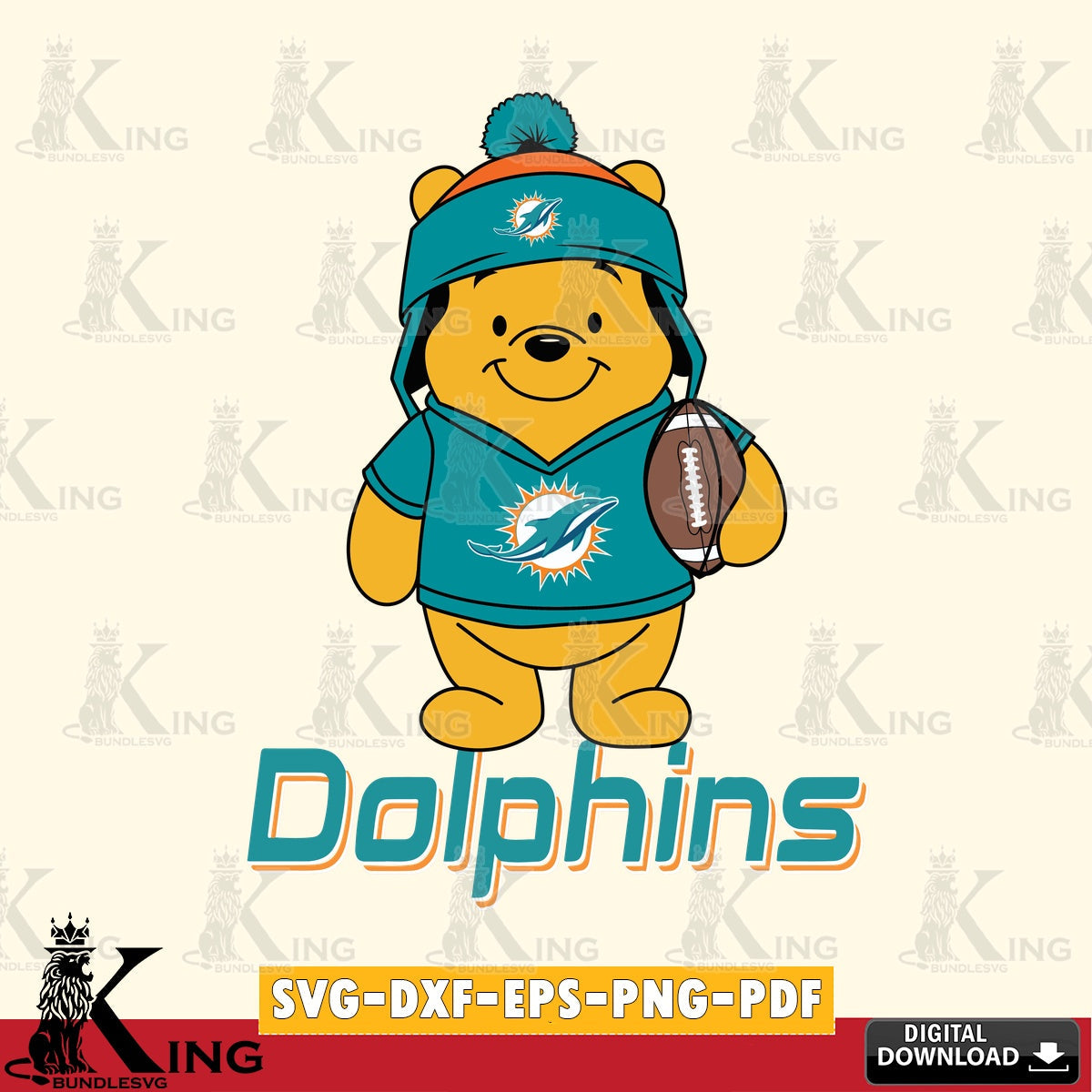 Eye-catching graphic of a Miami Dolphins Winnie the Pooh player, a digital file for silhouette cameo and cricut projects