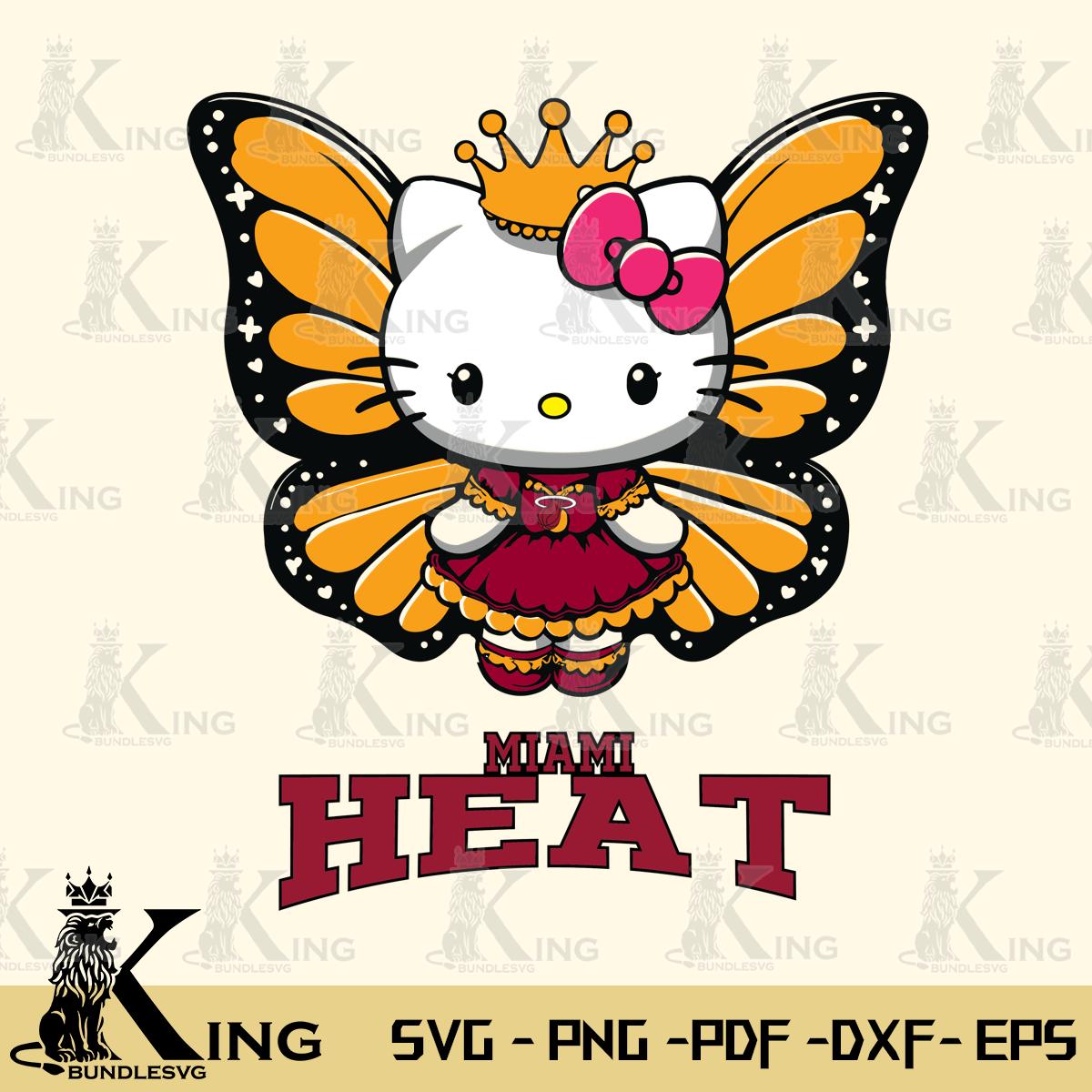 Miami Heat Kitty Wings & Flowers Svg Eps Dxf Png File, Digital Download