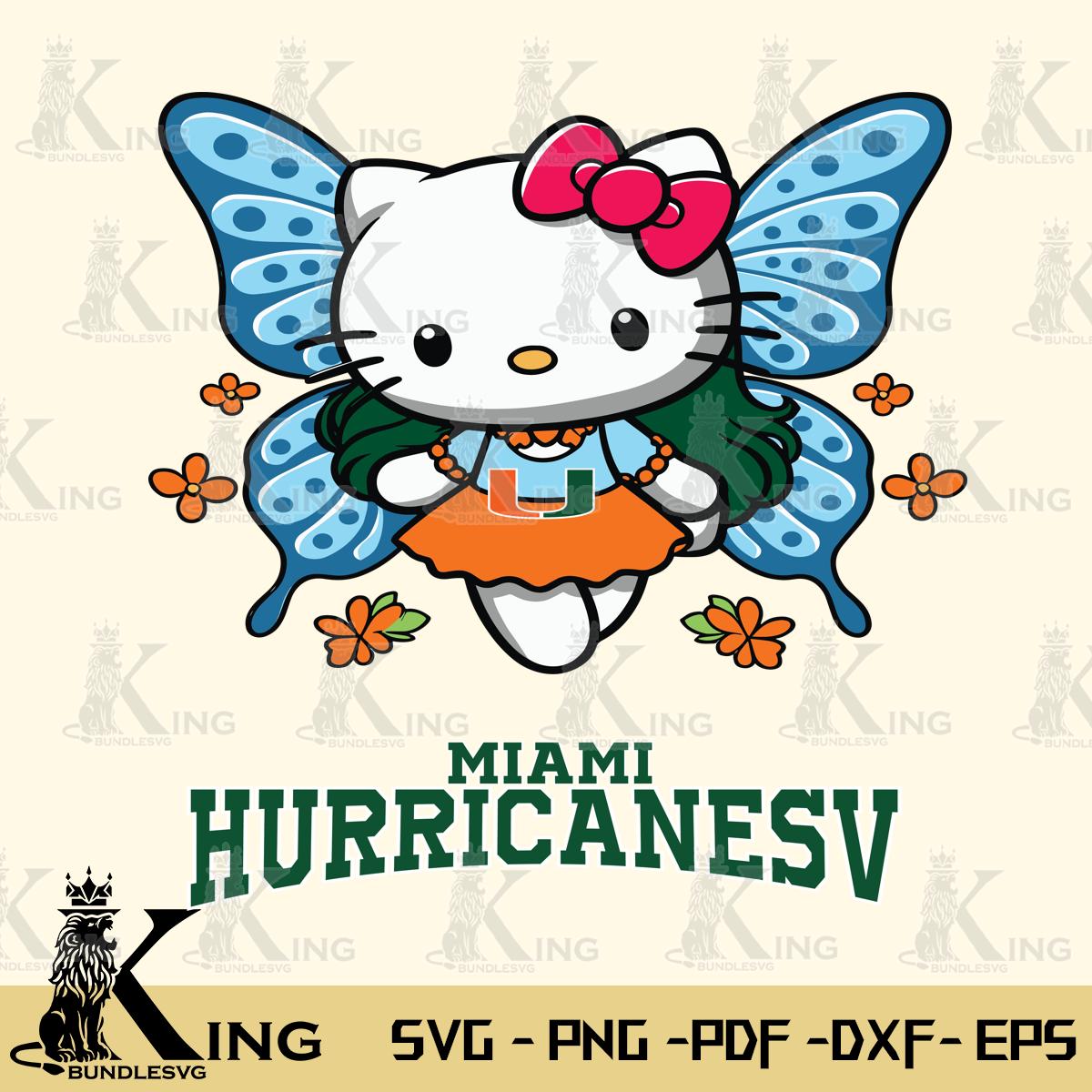 Miami Hurricanes Butterfly Kitty Charm Svg Eps Dxf Png File, Digital Download