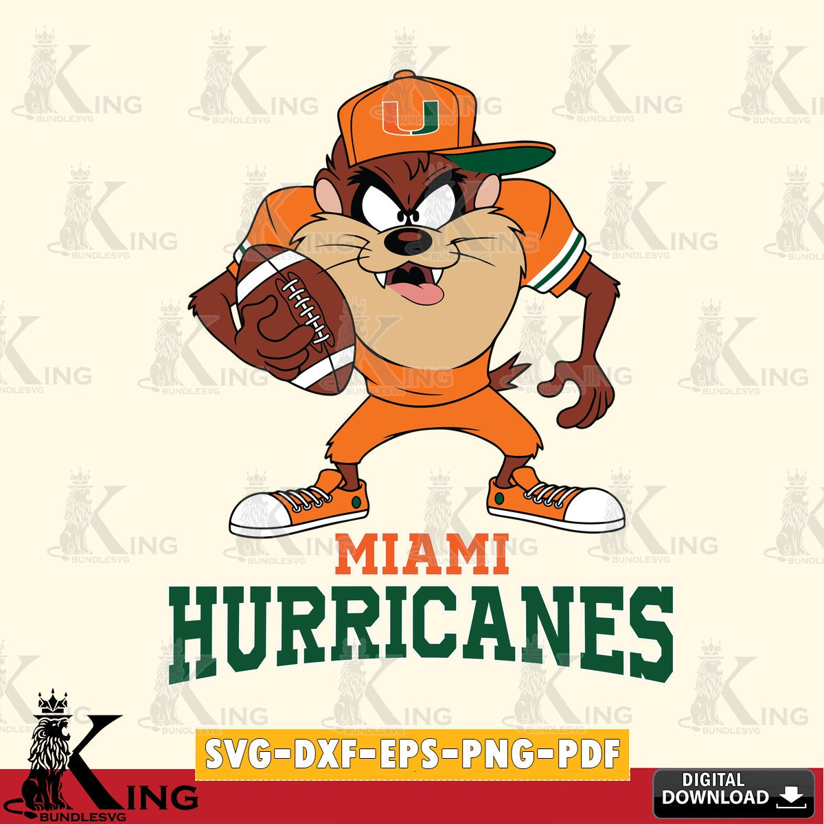 Miami Hurricanes Đồng phục bóng đá Taz SVG file, Cut file , Digital Download , Instant Download, Taz svg, NCAA svg