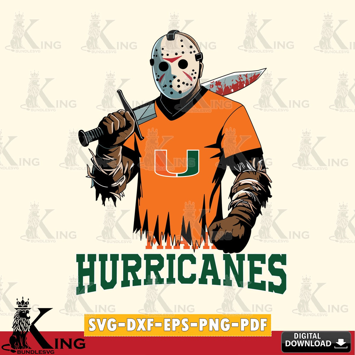 Custom design featuring Miami Hurricanes Jason Voorhees football, SVG cut file for personalized gifts and laser projects
