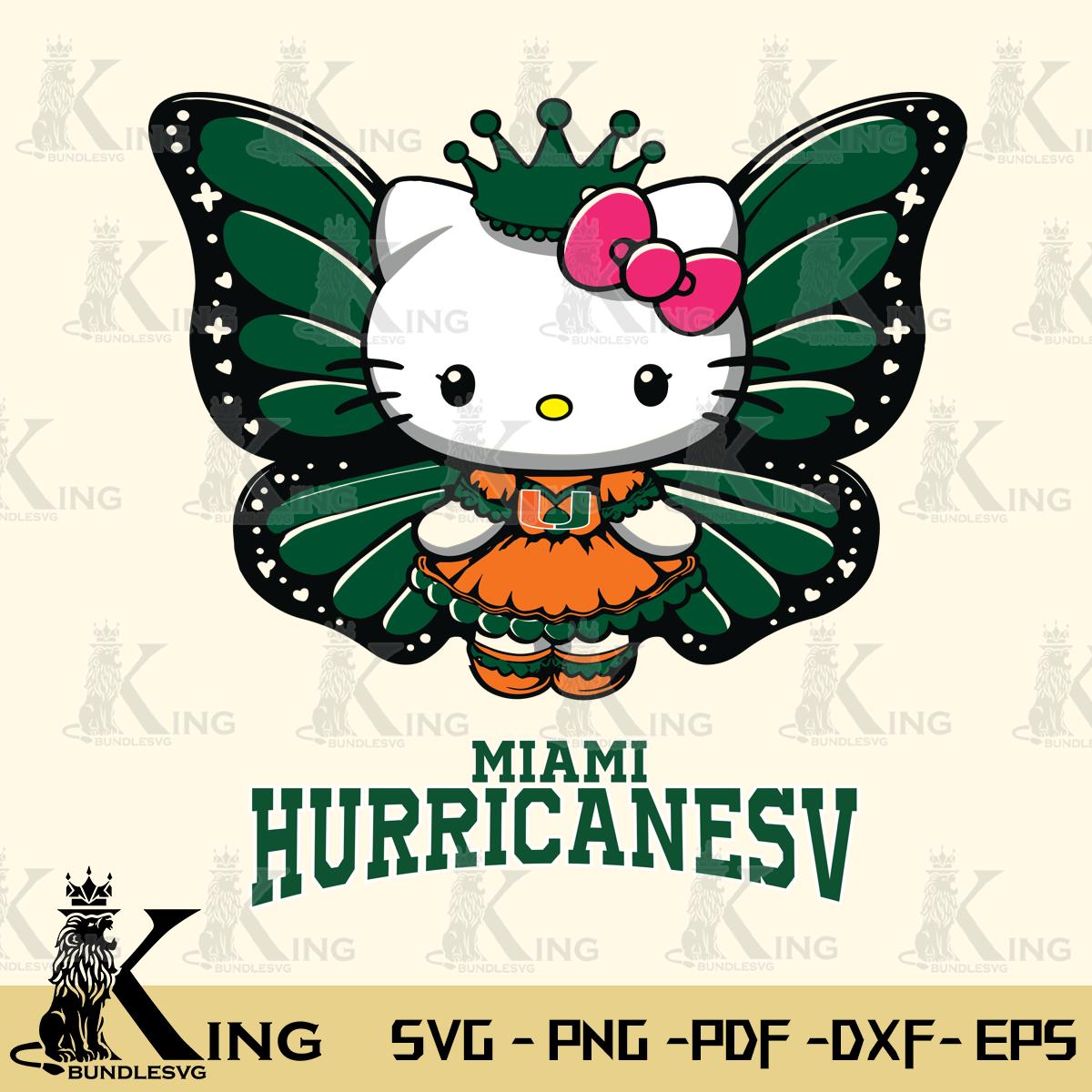 Miami Hurricanes Kitty Wings & Flowers Svg Eps Dxf Png File, Digital Download