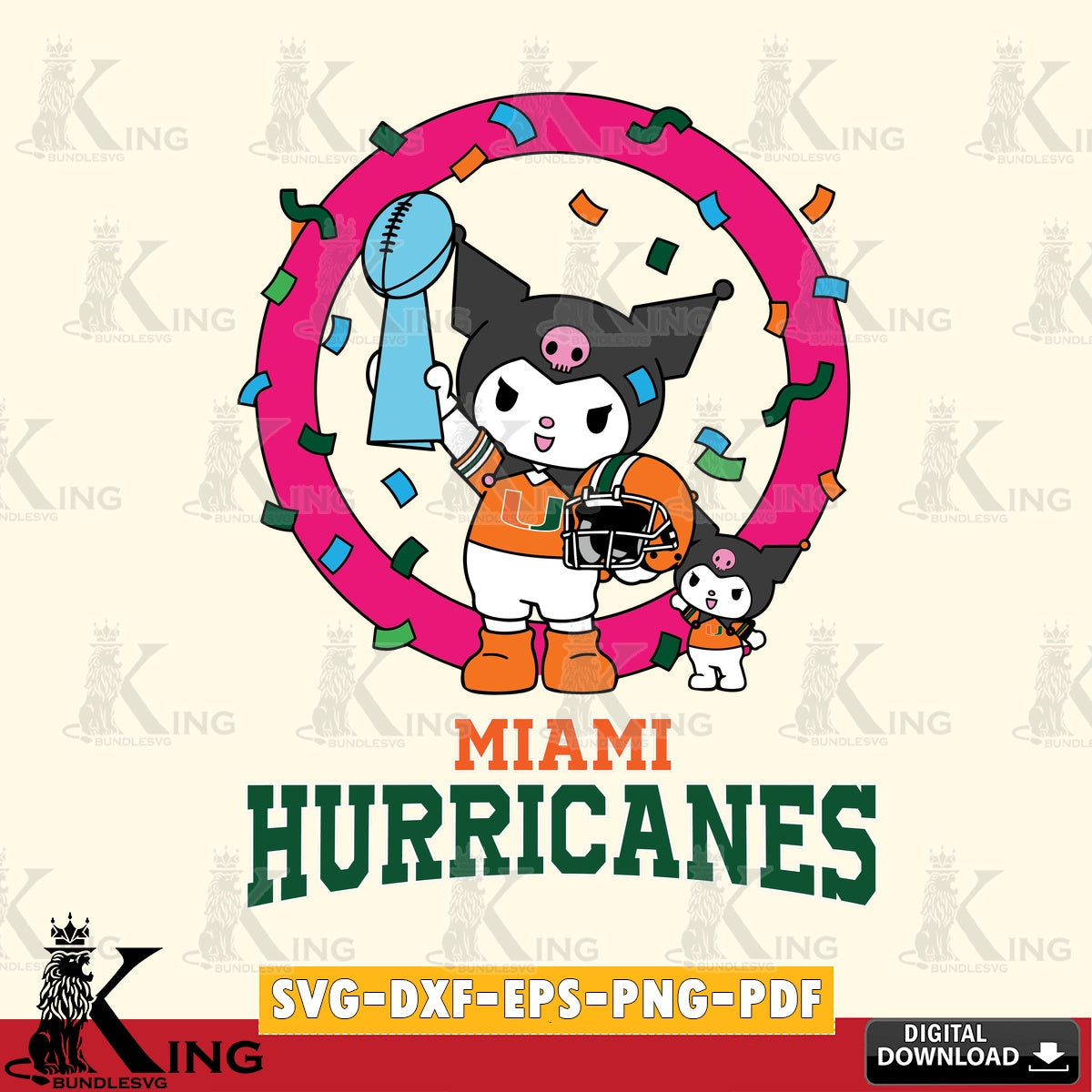 Miami Hurricanes Kuromi Football Champion SVG file, Cricut, Cut file , Digital Download , Instant Download, Sanrio svg, Clipart