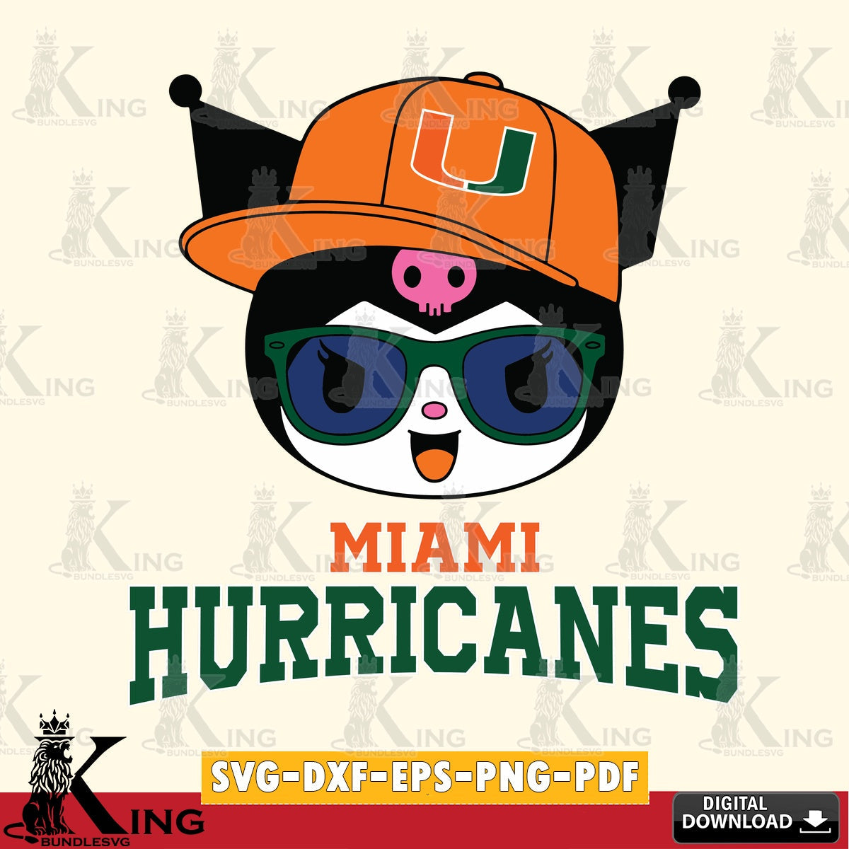 Miami Hurricanes Kuromi Football Cool SVG file, Cricut, Cut file , Digital Download , Instant Download, Sanrio svg, Clipart
