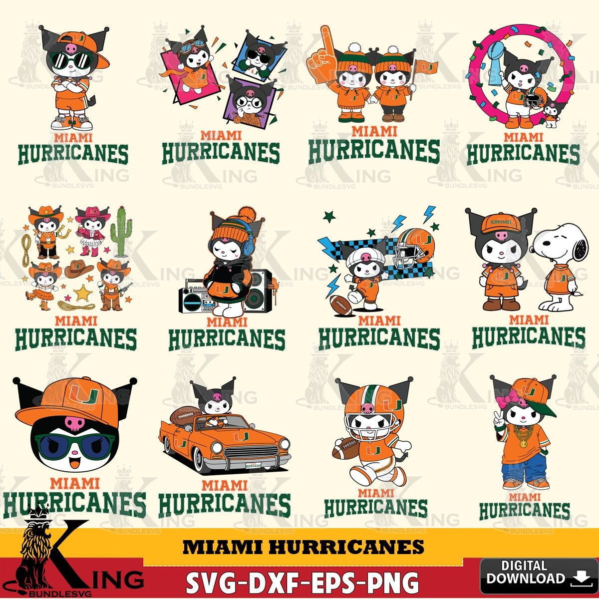 Miami Hurricanes Kuromi Football Jersey NCAA Bundle SVG file, Cricut, Cut file , Digital Download , Instant Download, Sanrio svg, Clipart