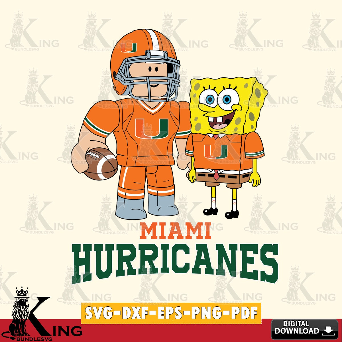 Miami Hurricanes Roblox & Spongebob Football SVG file , NCAA Cricut, File cut , Digital Download , PDF File