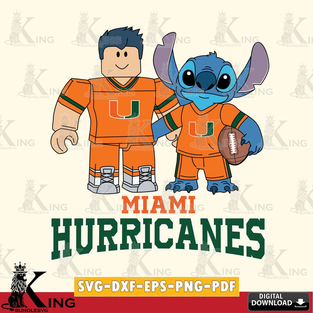 Miami Hurricanes Roblox & Stitch Football SVG file , NCAA Cricut, File cut , Digital Download , PDF File