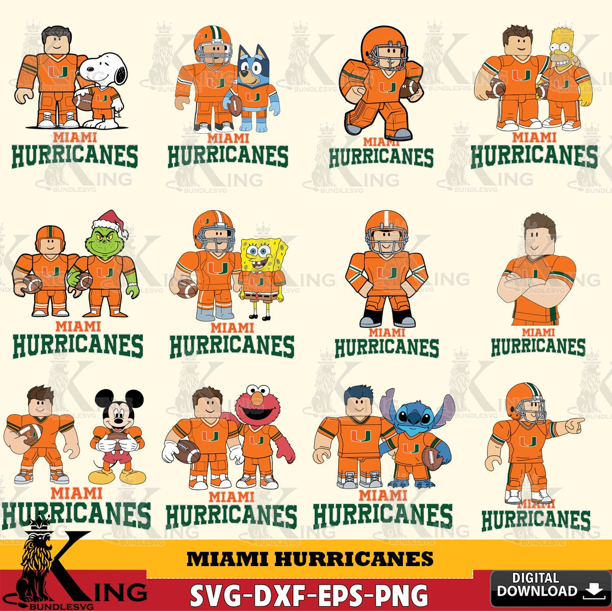 Miami Hurricanes Roblox With Friends football NCAA Bundle SVG file , NCAA Cricut, File cut , Digital Download , PDF File