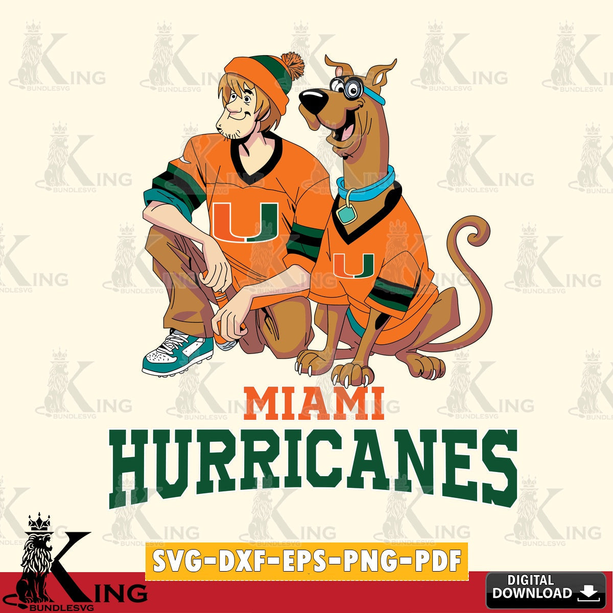 Digital clipart of Miami Hurricanes Shaggy and Scooby Doo football, crafting file for iron-on transfer and vinyl decals.