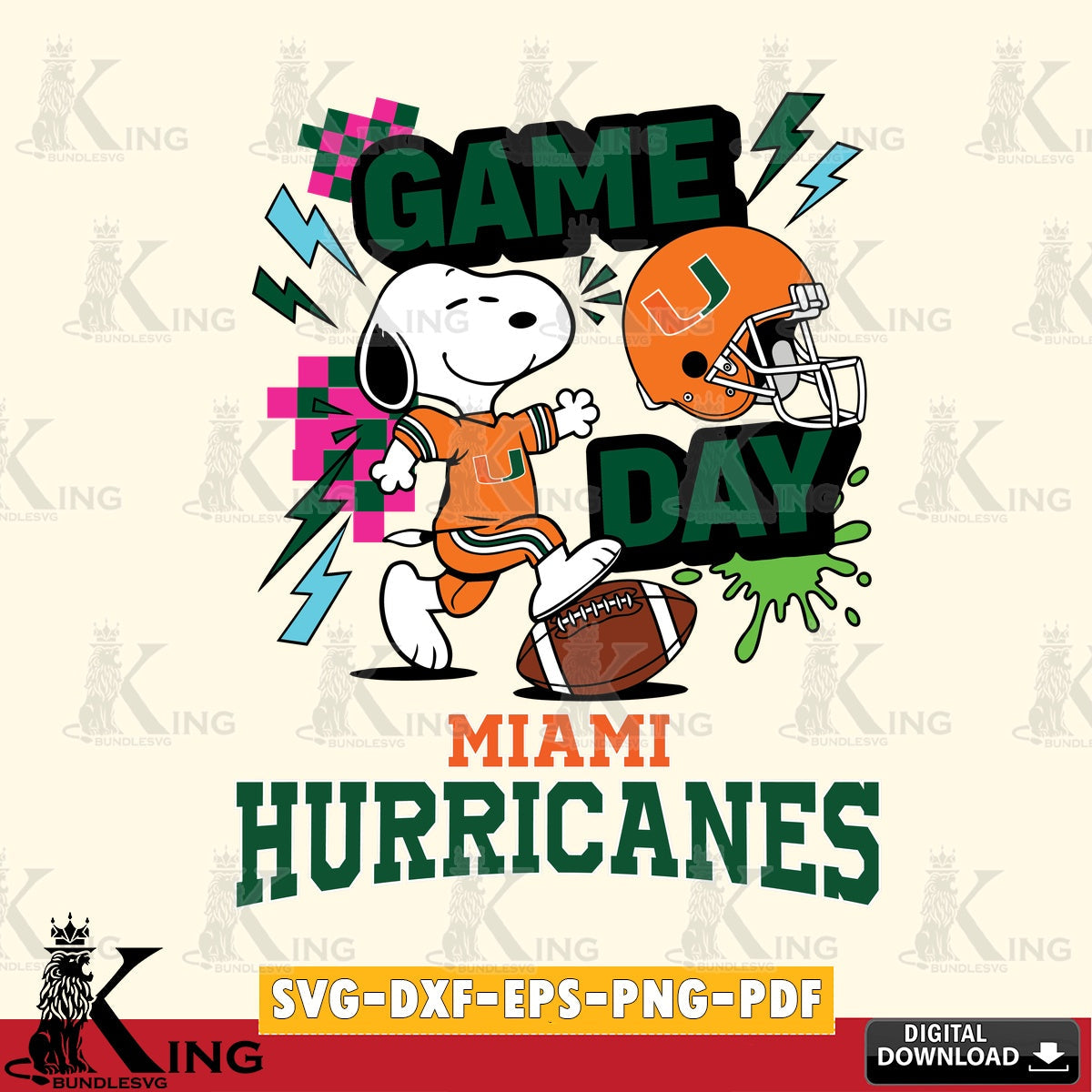 Miami Hurricanes Snoopy Game day SVG, Cricut, Cut file , Digital Download , Instant Download, Peanuts svg, NCAA svg, Football svg, Sport svg