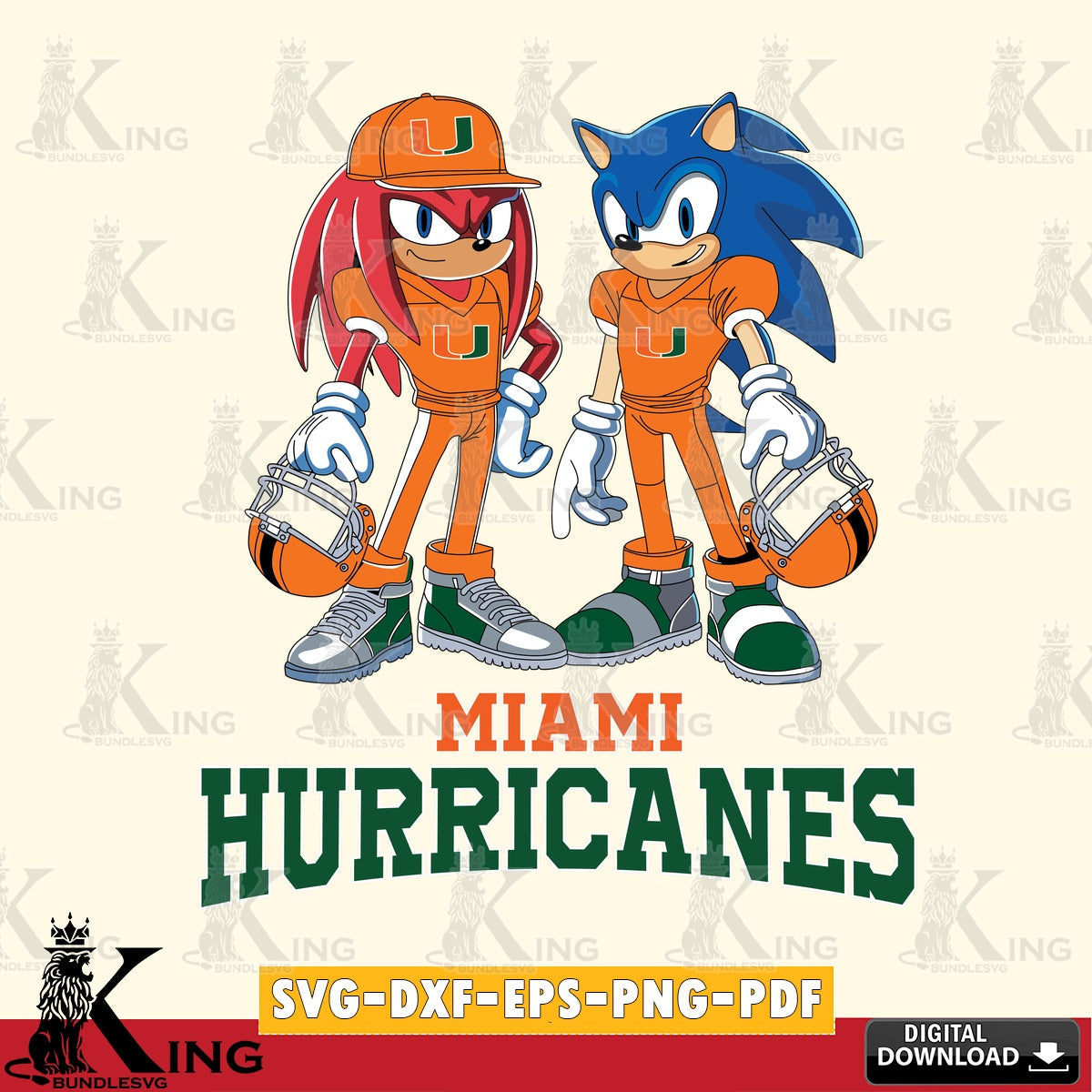 Stylish representation of Miami Hurricanes Sonic and Knuckles football player as a crafting file for iron-on transfer and vinyl