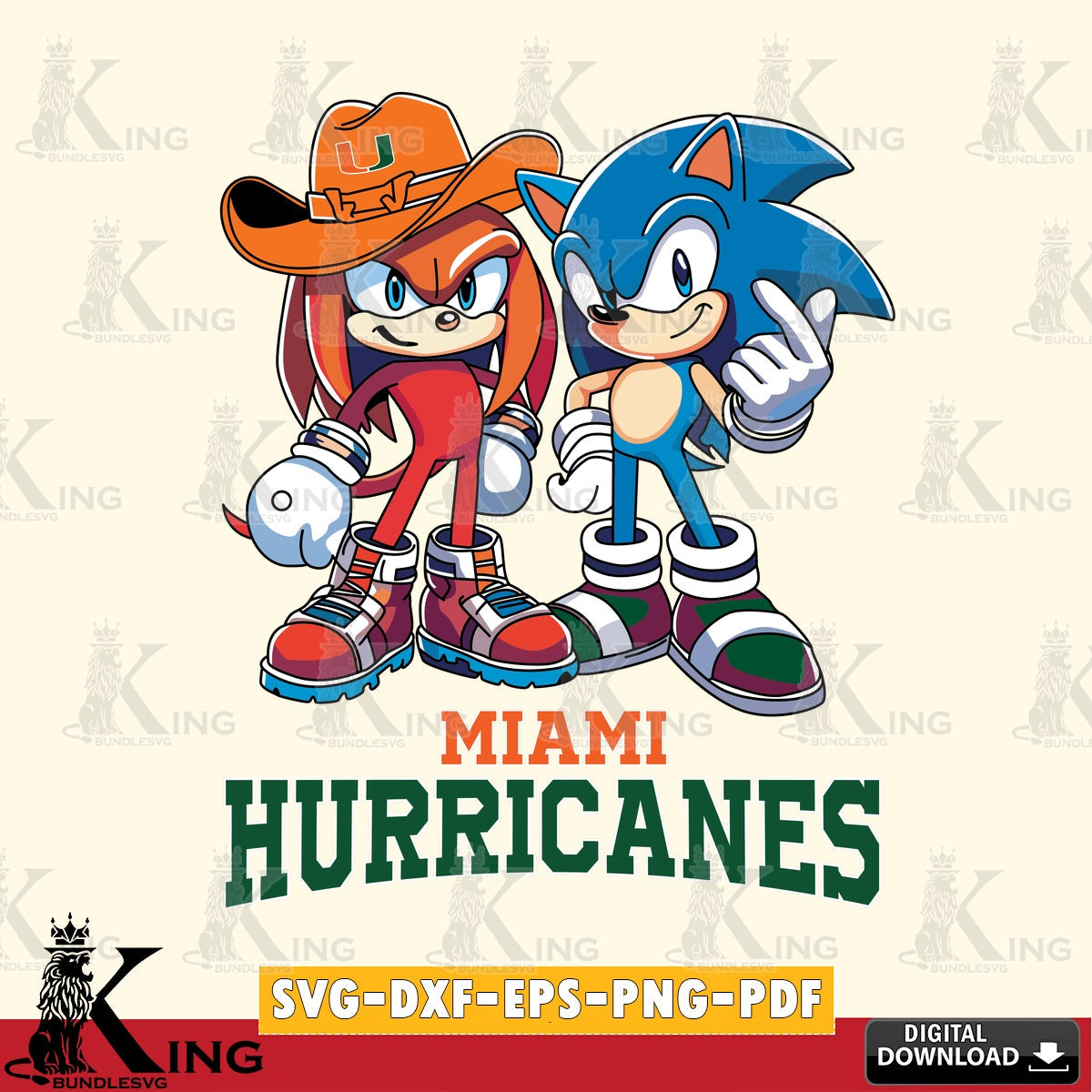 Printable art of Miami Hurricanes Sonic & Knuckles football mascot PNG clipart for sublimation printing and graphic design