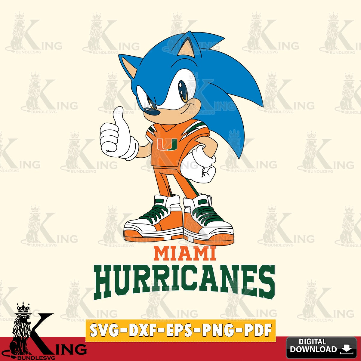 Artistic drawing of Miami Hurricanes Sonic Like Football, digital file for silhouette cameo and cricut projects