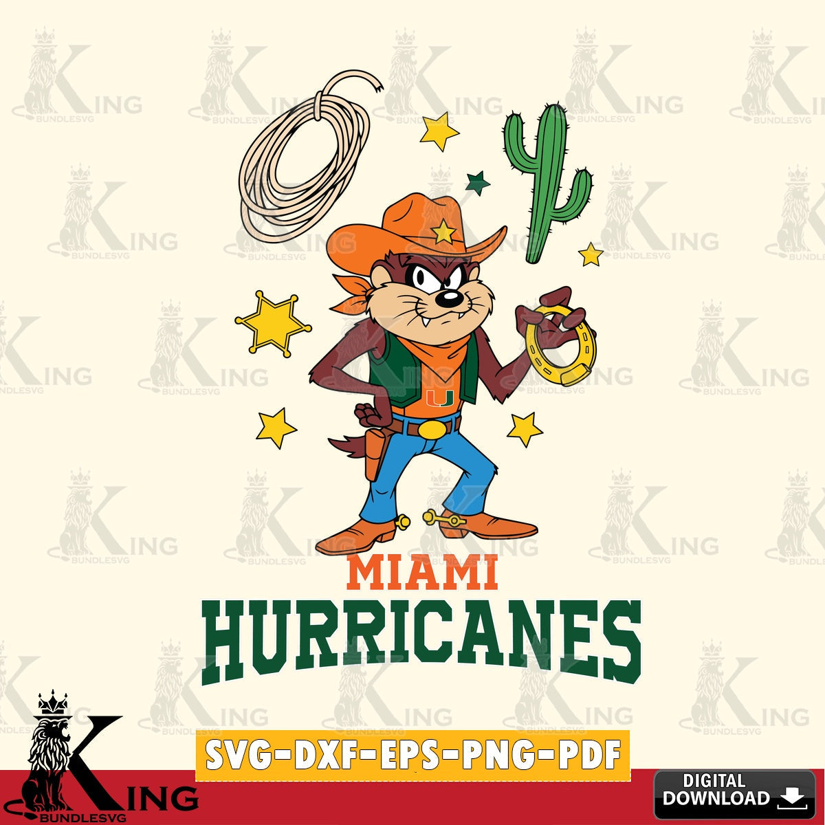 Miami Hurricanes Taz Cowboy Western SVG file, Cut file , Digital Download , Instant Download, Taz svg, NCAA svg