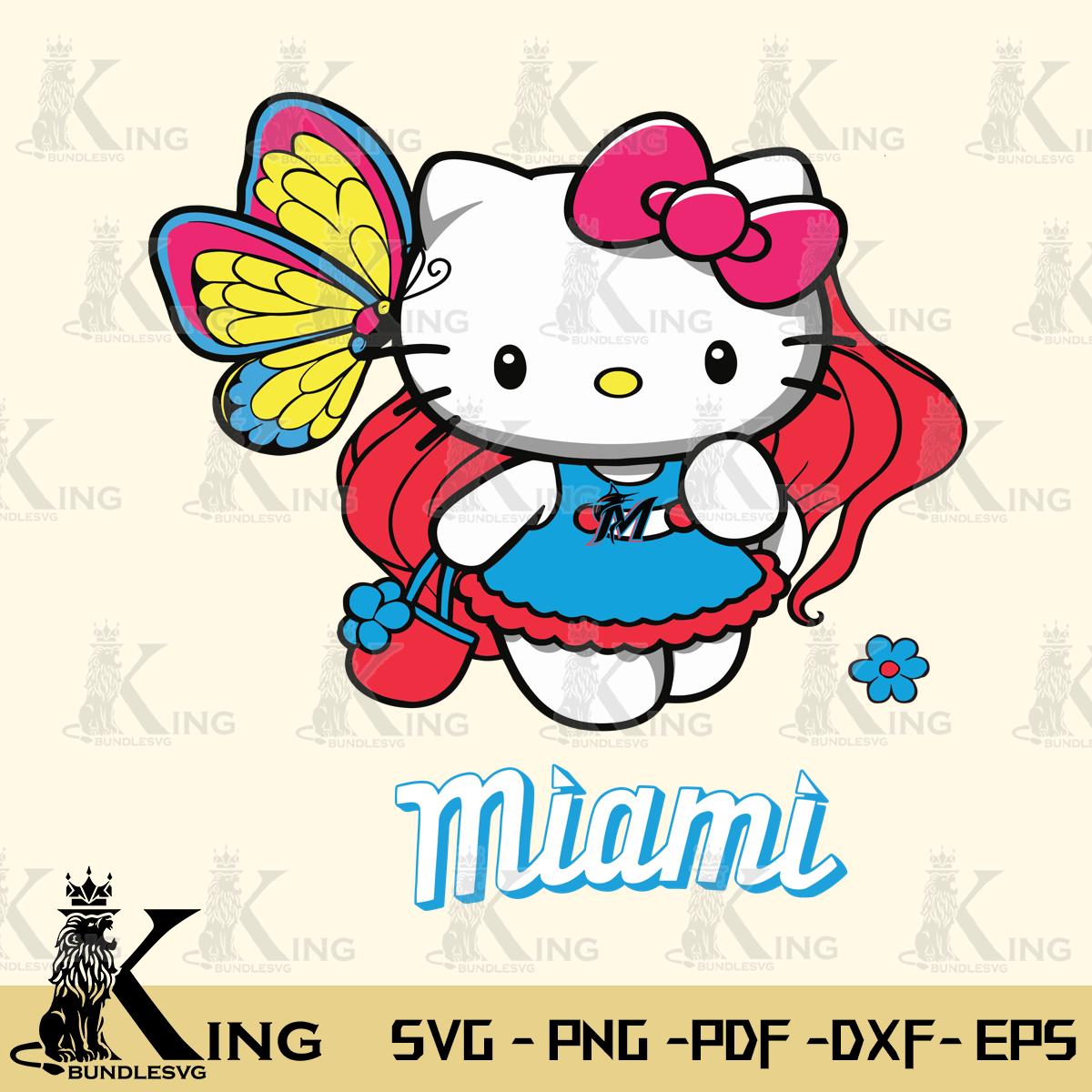 Miami Marlins Kitty Wings & Flowers Svg Eps Dxf Png File, Digital Download