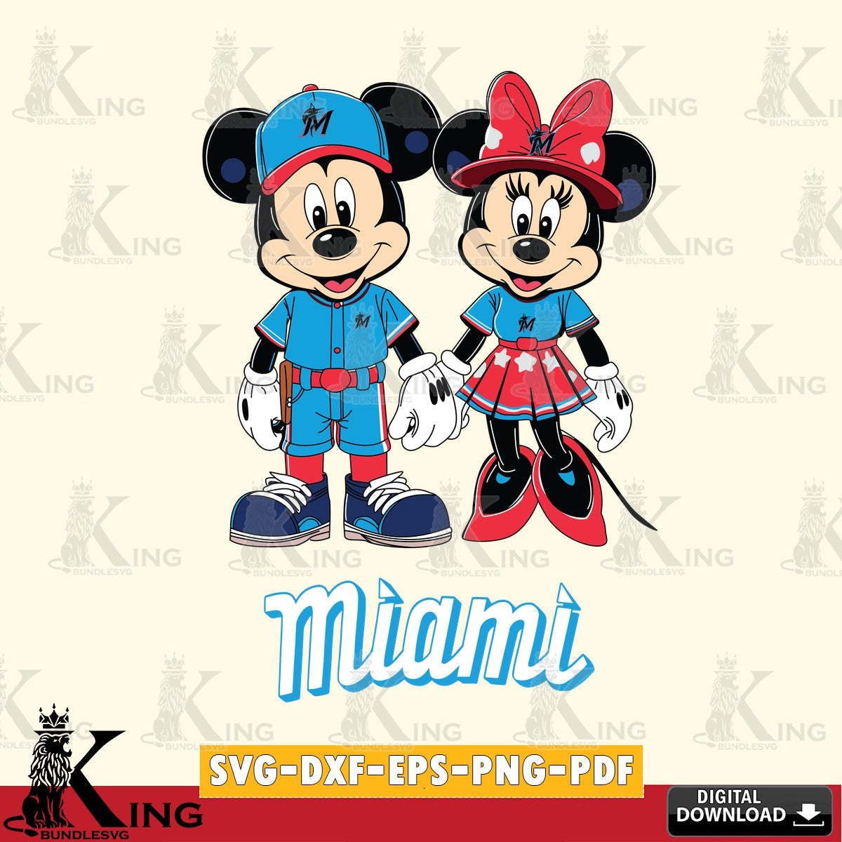 Miami Marlins Mickey Minnie Baseball SVG file , For Cricut, File cut , Digital Download , PDF File, Cut Files