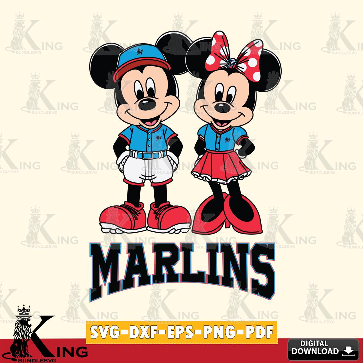 Miami Marlins Mickey Minnie Mouse Baseball SVG File, MLB for Cricut, Silhouette, Digital Download , file cut