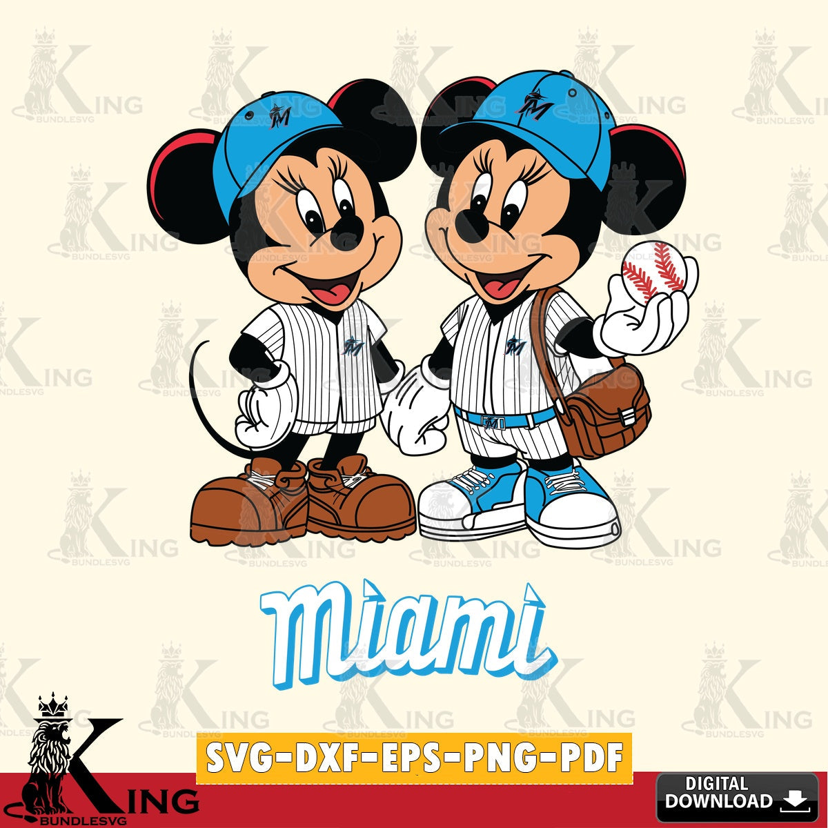Miami Marlins Mickey Minnie Mouse couple SVG file , For Cricut, File cut , Digital Download , PDF File, Cut Files