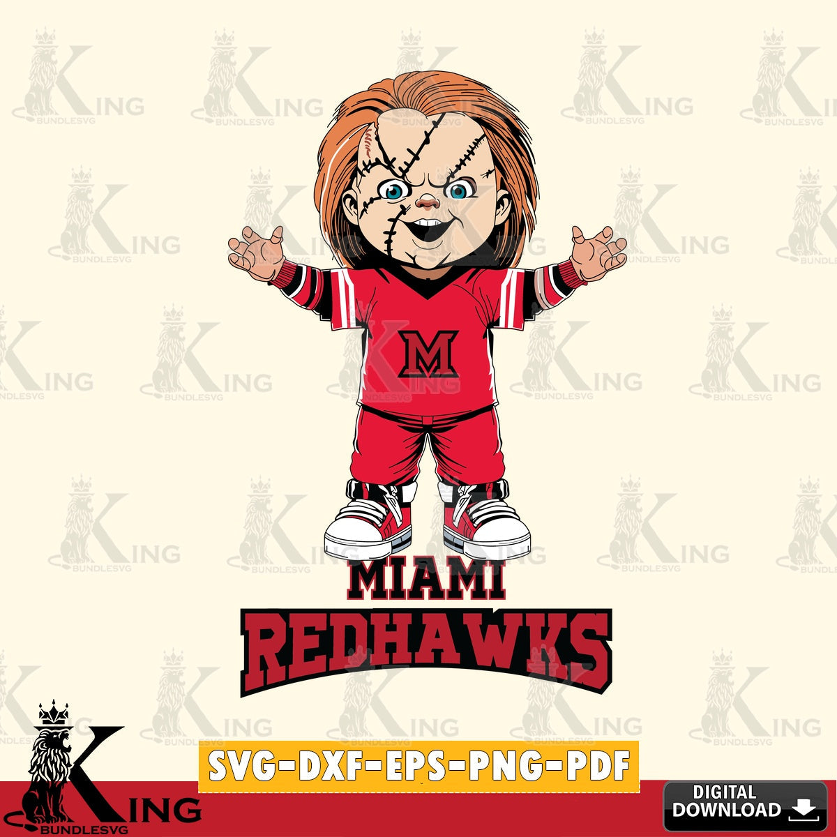 Artistic drawing of Miami RedHawks Chucky Football, a digital file for silhouette cameo and cricut projects
