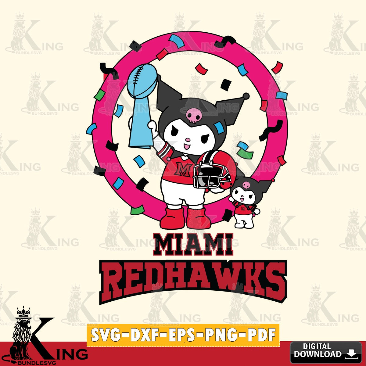 Miami RedHawks Kuromi Football Champion SVG file, Cricut, Cut file , Digital Download , Instant Download, Sanrio svg, Clipart