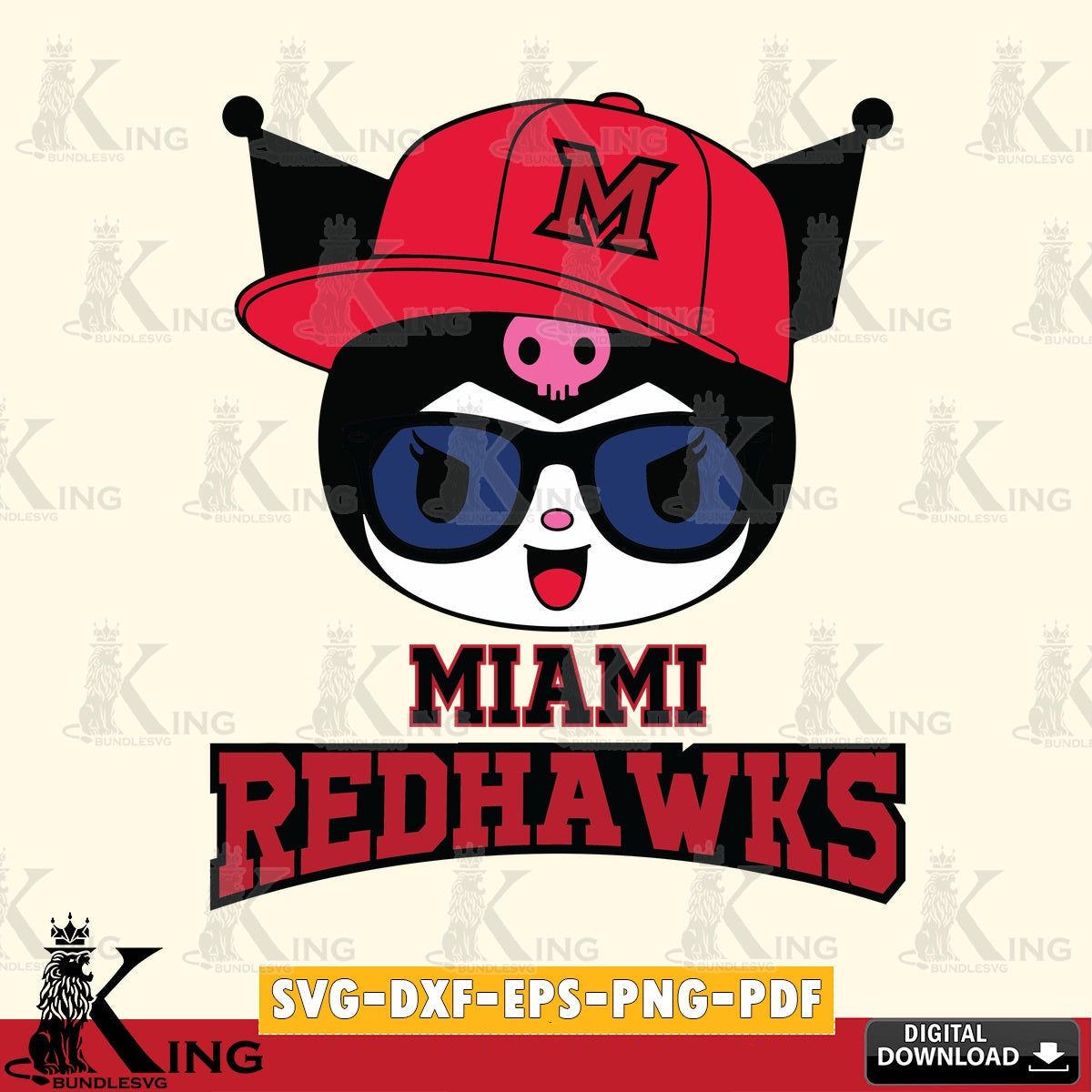 Miami RedHawks Kuromi Football Cool SVG file, Cricut, Cut file , Digital Download , Instant Download, Sanrio svg, Clipart