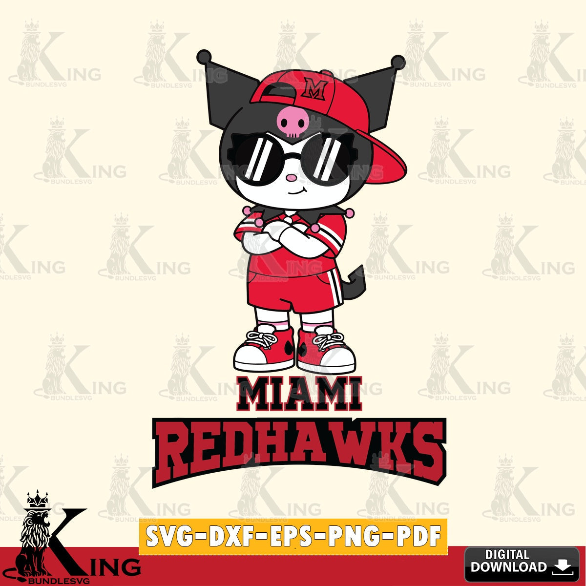 Miami RedHawks Kuromi Football Jersey SVG file, Cricut, Cut file , Digital Download , Instant Download, Sanrio svg, Clipart