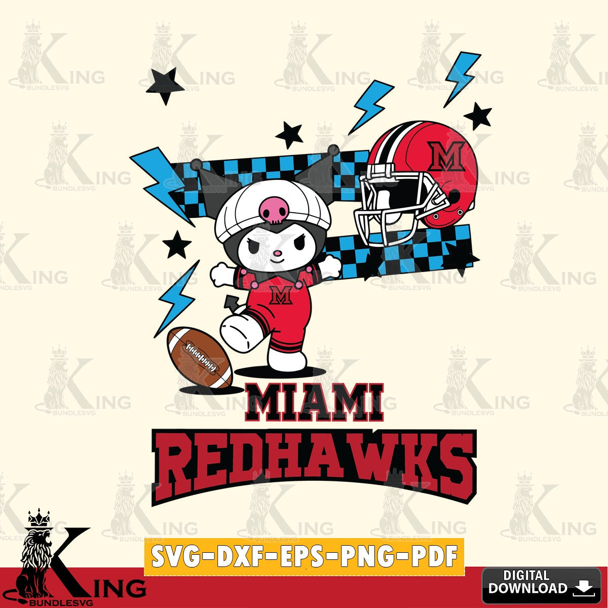 Miami RedHawks Kuromi Game Day SVG file, Cricut, Cut file , Digital Download , Instant Download, Sanrio svg, Clipart